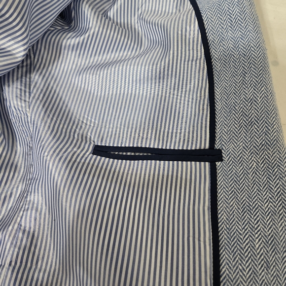 J. Crew Factory Blue Herringbone One Button Linen Blazer Size 16 - Picture 12 of 13
